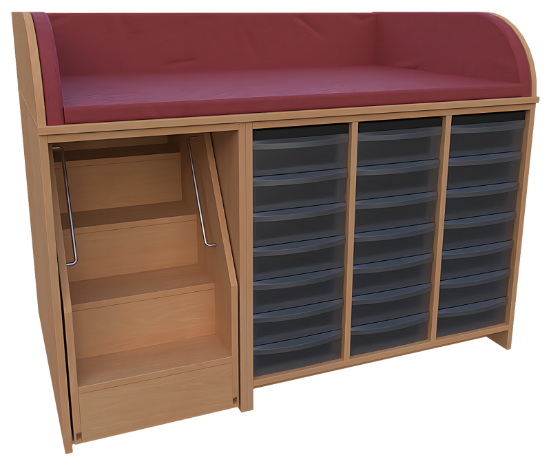 Wickelkommode mit Treppe und 21 flachen Kunststoffschüben